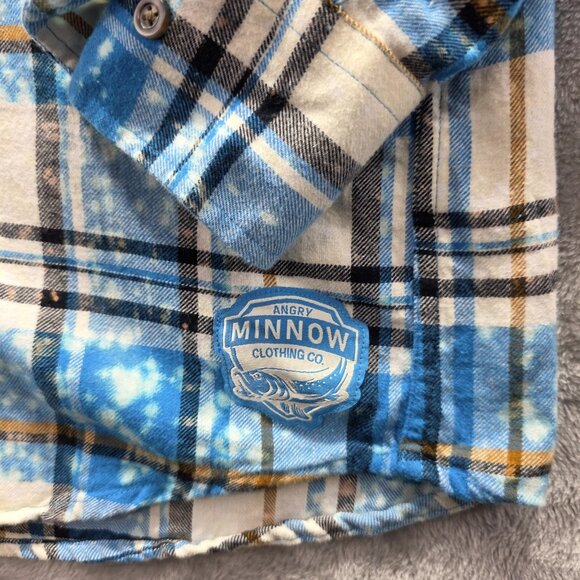 Aerosmith Shirt Mens Large Blue Plaid Flannel Angry Minnow Dream On Patch Rock - Picture 2 of 11